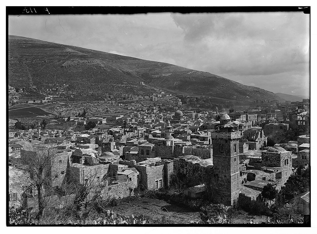 Jerusalem to Galilee via Samaria. Nablus. (Showing bases of Mount Ebal & Mount Gerizim)