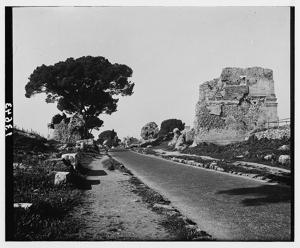 Rome. Surfaced Appian Way in Rome, modern highway